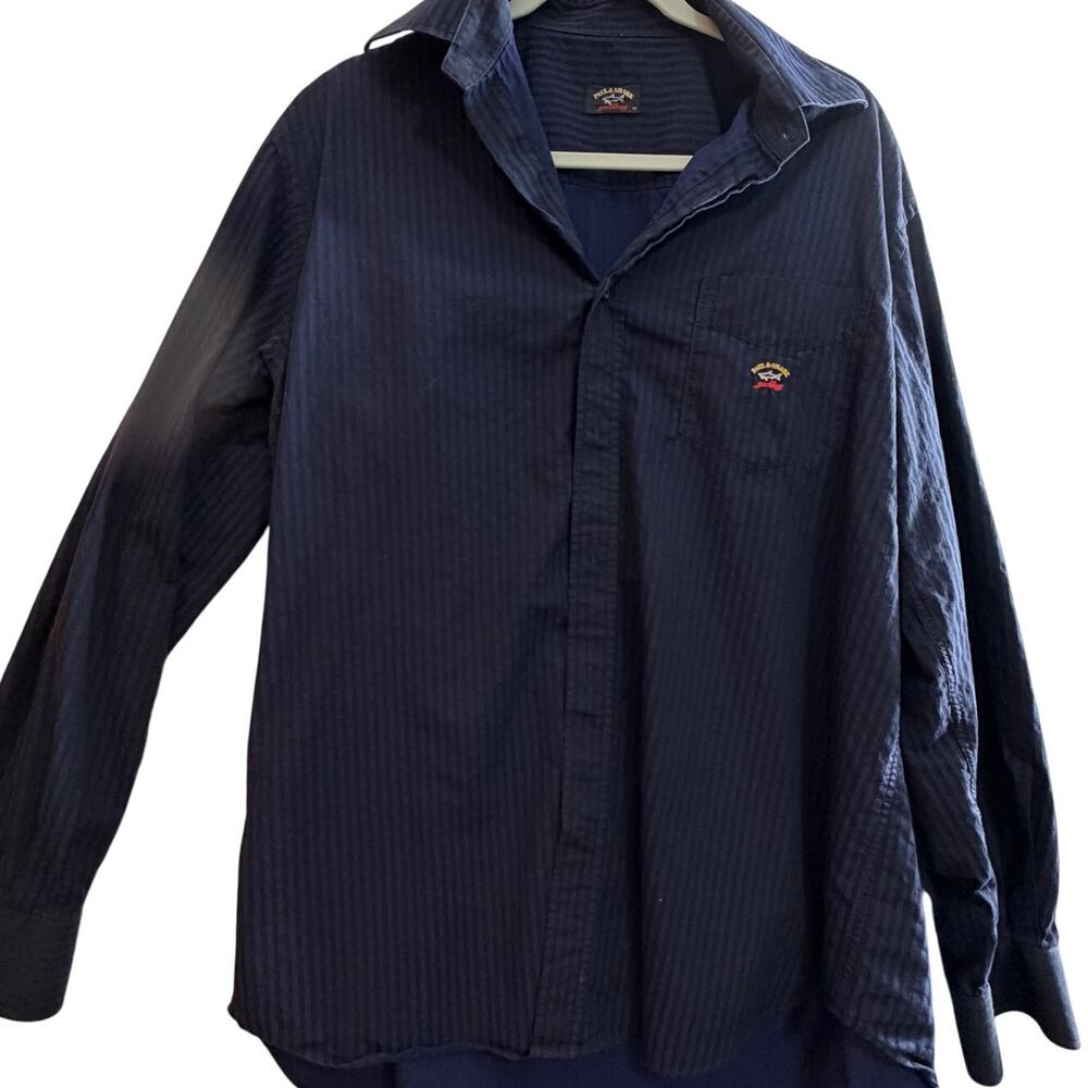 Paul & Shark Yachting Button Shirt Mens XL Blue Striped Long Sleeve Cotton Italy